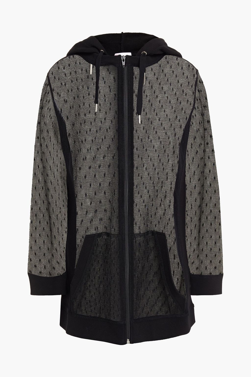 REDVALENTINO Paneled French terry and point d'esprit hooded track ...