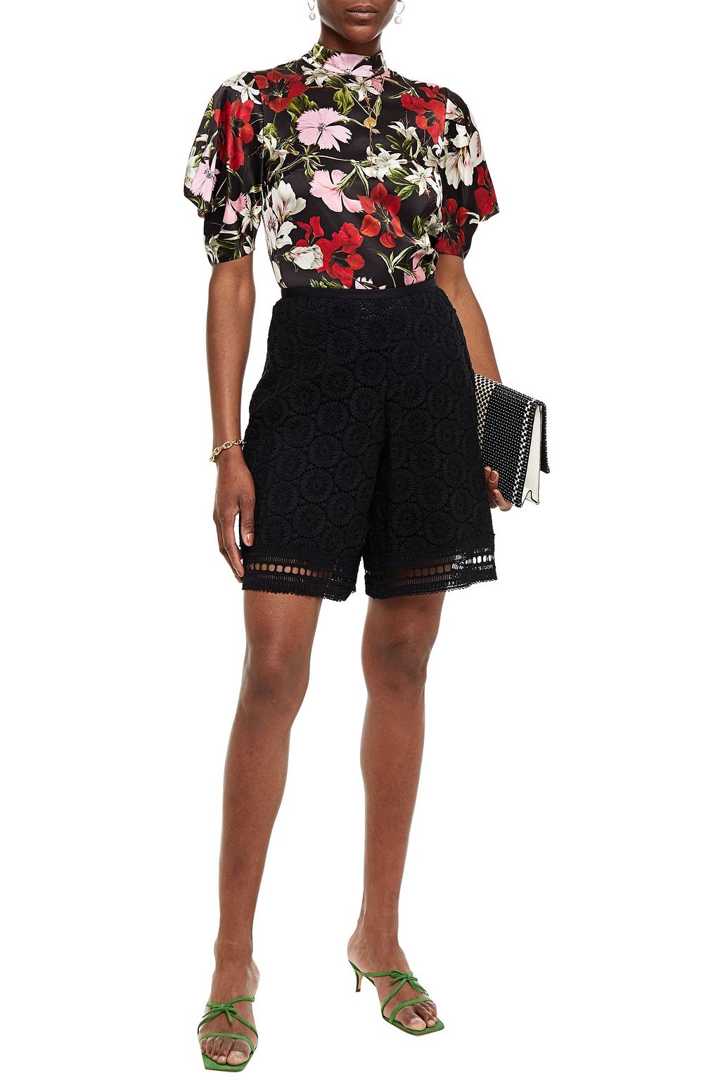 ERDEM Omara draped floral-print silk-satin top