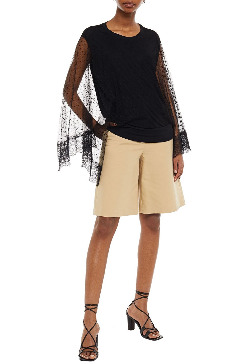 REDVALENTINO Tie-back layered jersey and point d'esprit top