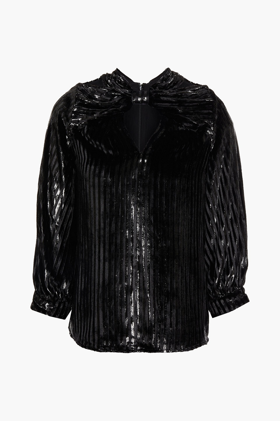 Erdem Woman Zadie Cutout Striped Velvet And Tinsel Top Black Size 14