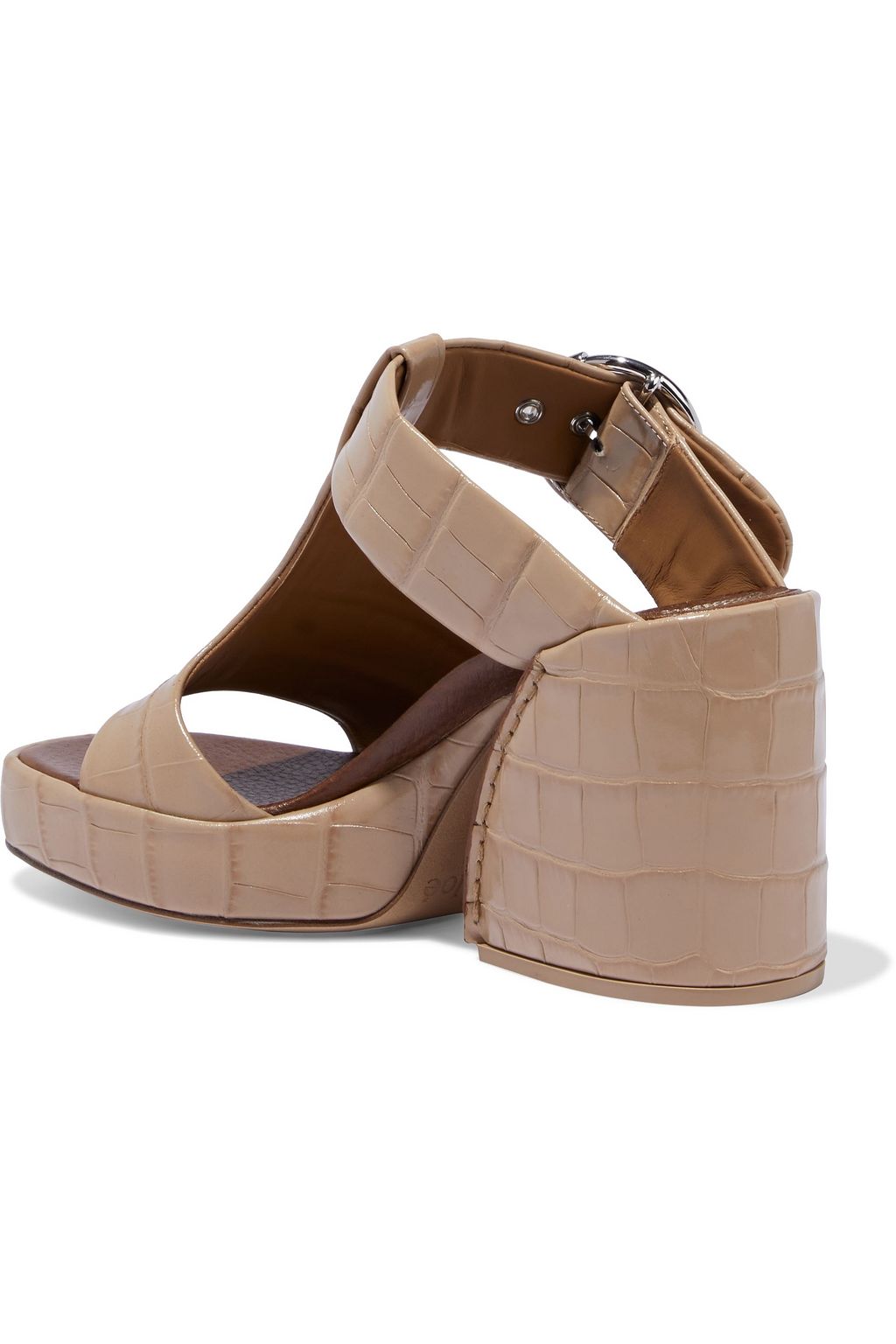 CHLOÉ Wave buckled croc-effect leather platform sandals