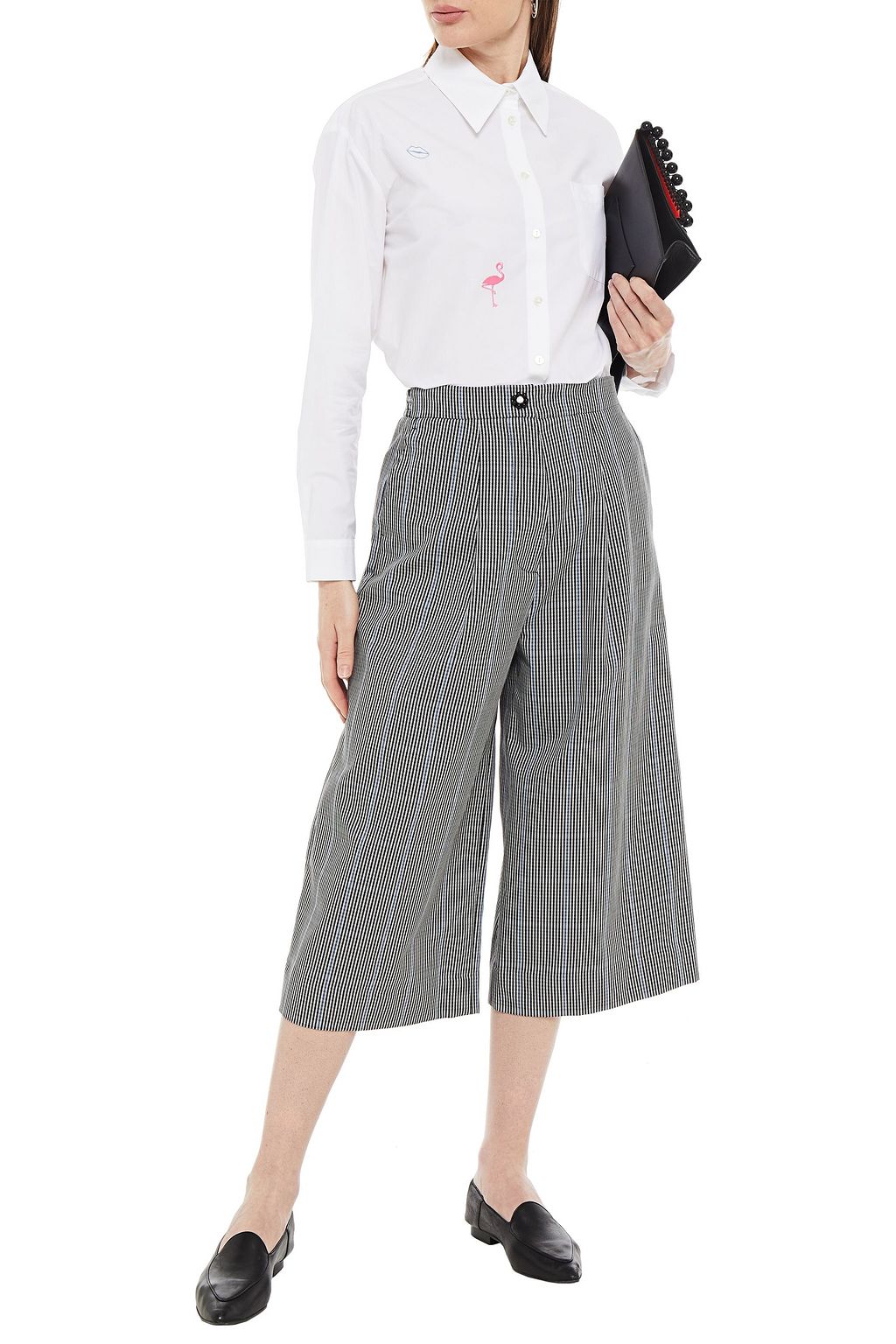 MARKUS LUPFER Kyla cropped checked cotton wide-leg pants