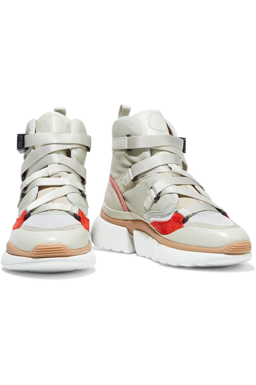 CHLOÉ Sonnie leather, suede and mesh high-top sneakers