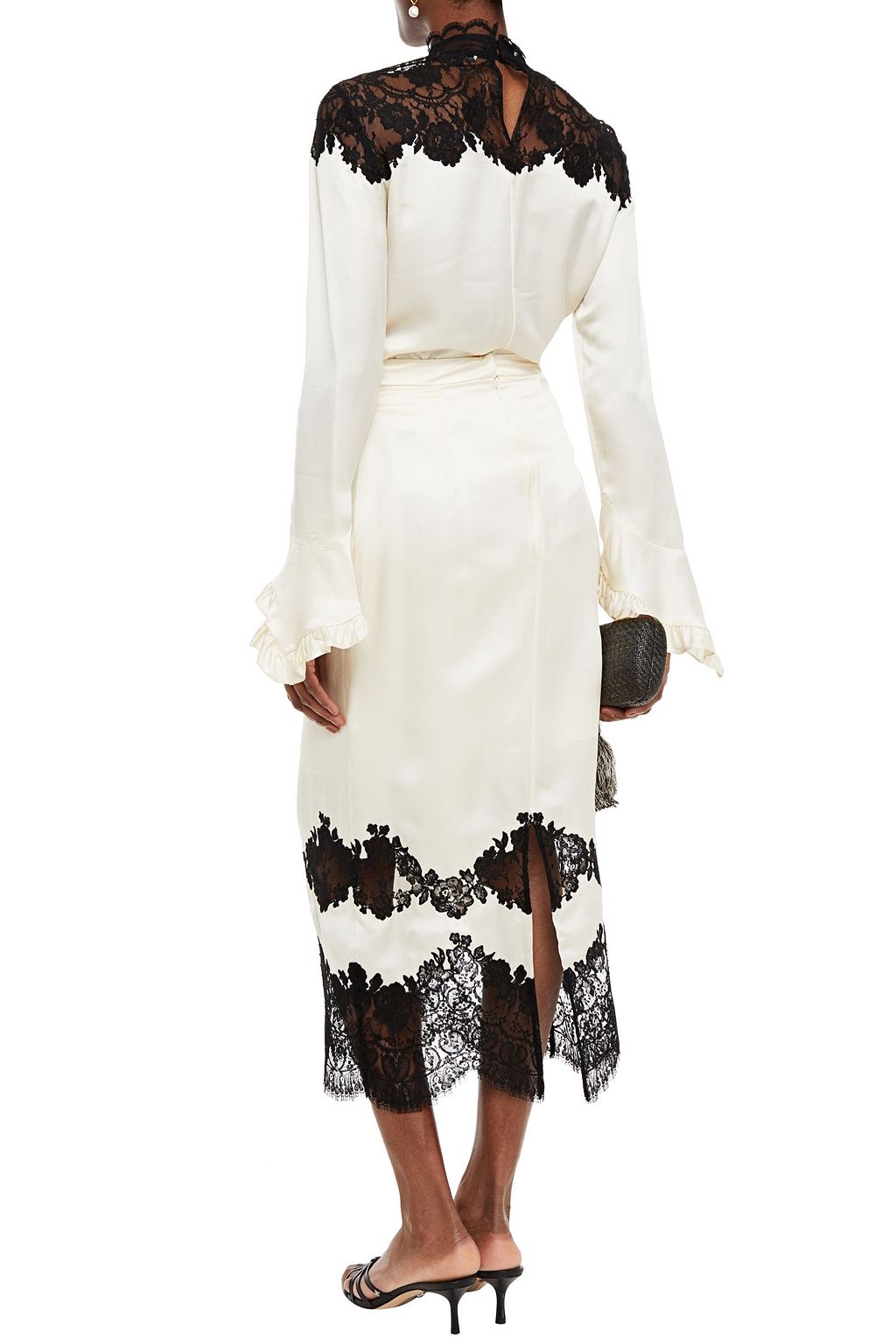 ERDEM Maria lace-trimmed satin midi skirt