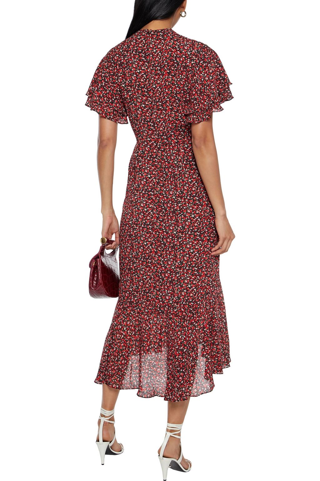 MIKAEL AGHAL Fluted ruffled floral-print georgette midi dress