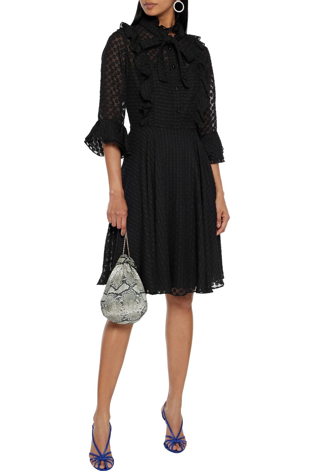 MIKAEL AGHAL Pussy-bow ruffled fil coupé georgette dress