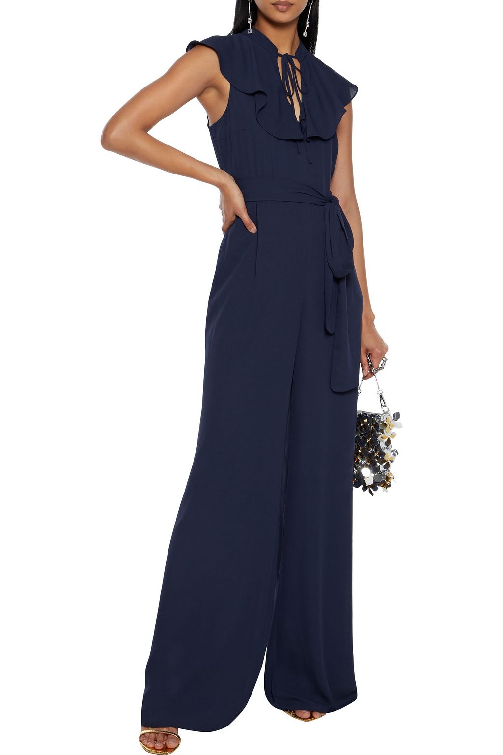 MIKAEL AGHAL Ruffled belted crepe jumpsuit