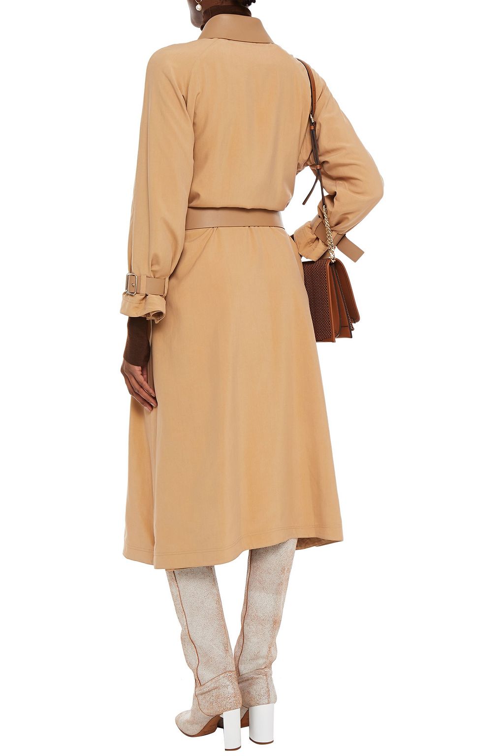 FERRAGAMO Leather-trimmed washed-silk trench coat