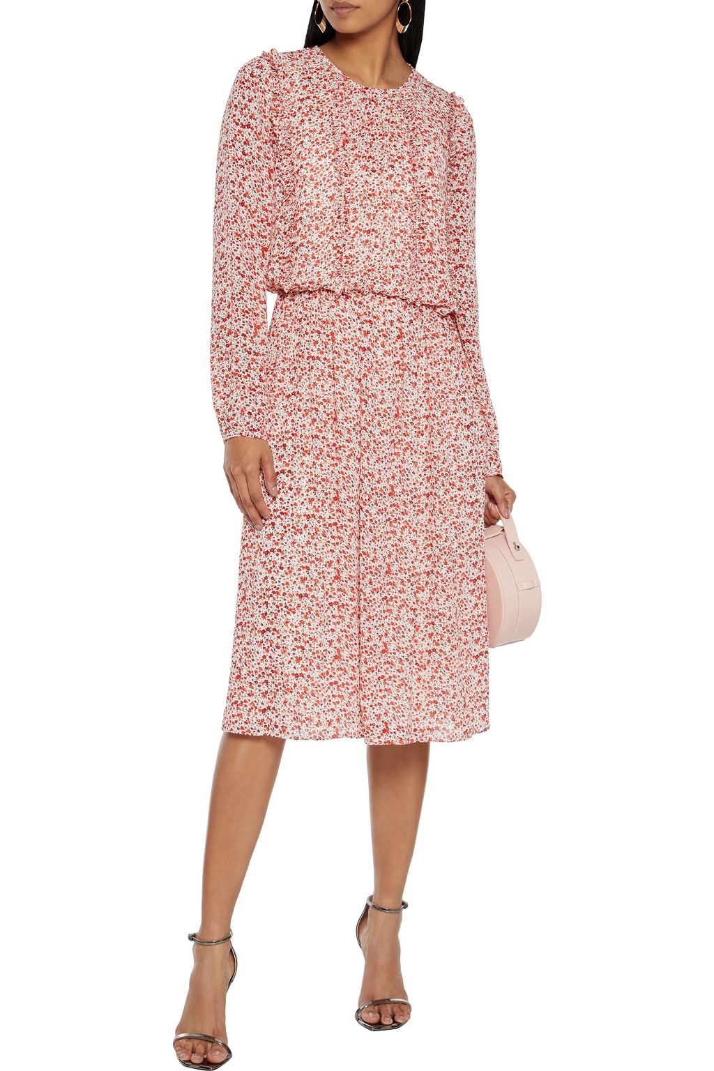 MIKAEL AGHAL Gathered floral-print crepe de chine midi dress