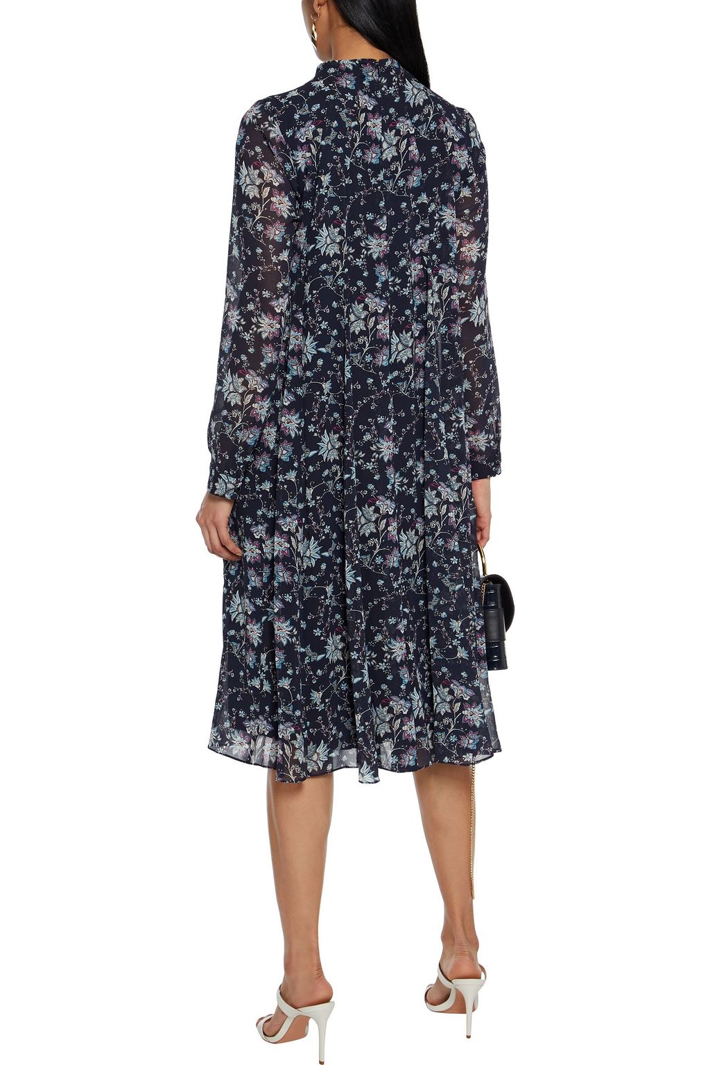 MIKAEL AGHAL Pleated floral-print crepe de chine midi dress