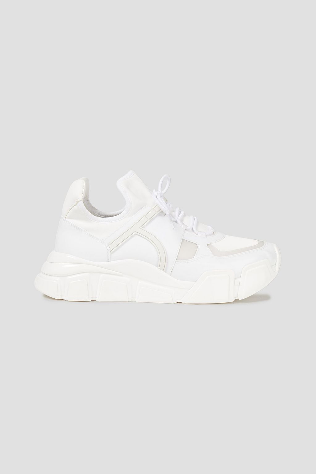 White Cimbria PVC-trimmed scuba sneakers | SALVATORE FERRAGAMO | THE OUTNET