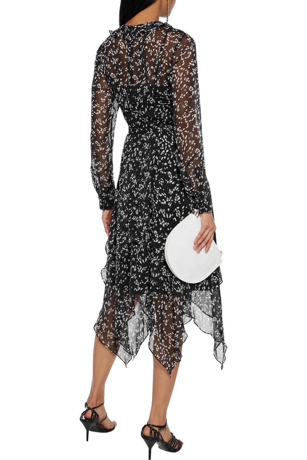 MIKAEL AGHAL Asymmetric belted ruffled printed crepon dress