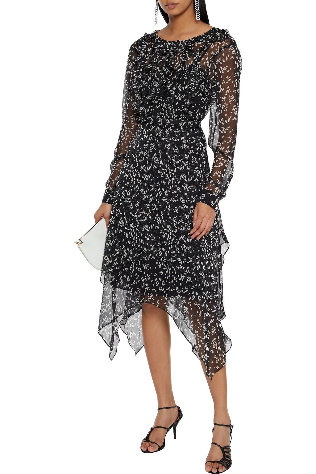 MIKAEL AGHAL Asymmetric belted ruffled printed crepon dress