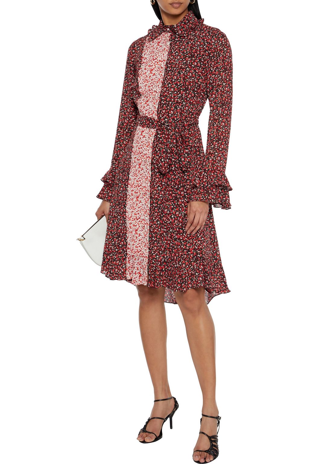 MIKAEL AGHAL Belted paneled floral-print crepe de chine shirt dress