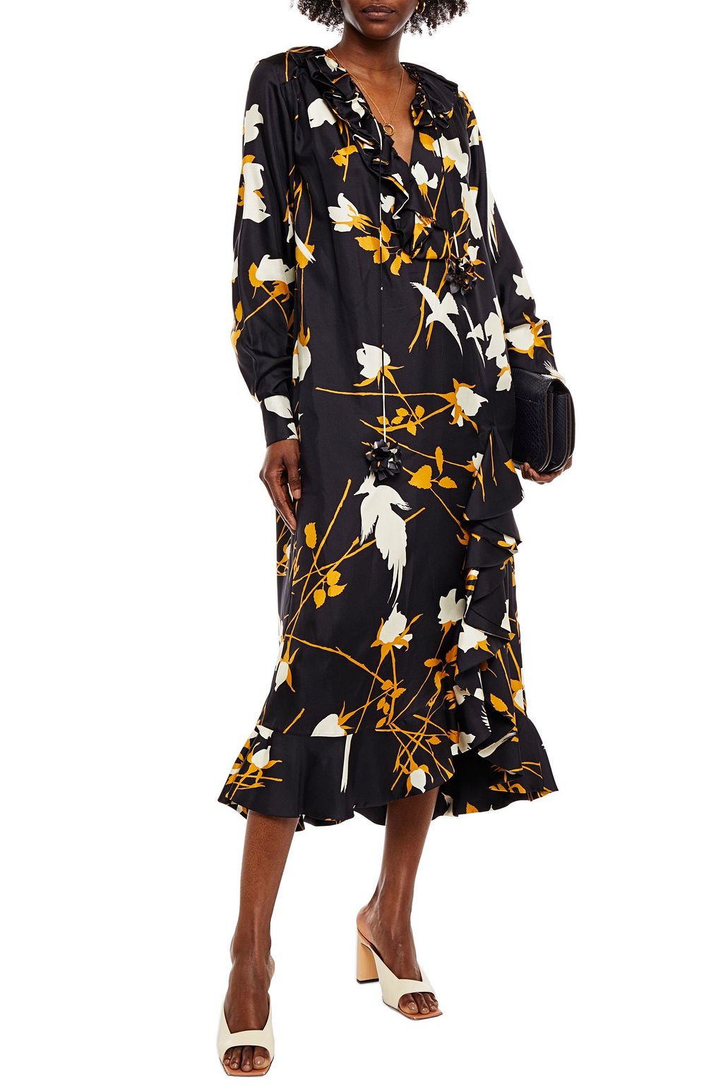 VICTORIA BECKHAM Ruffled floral-print twill midi dress