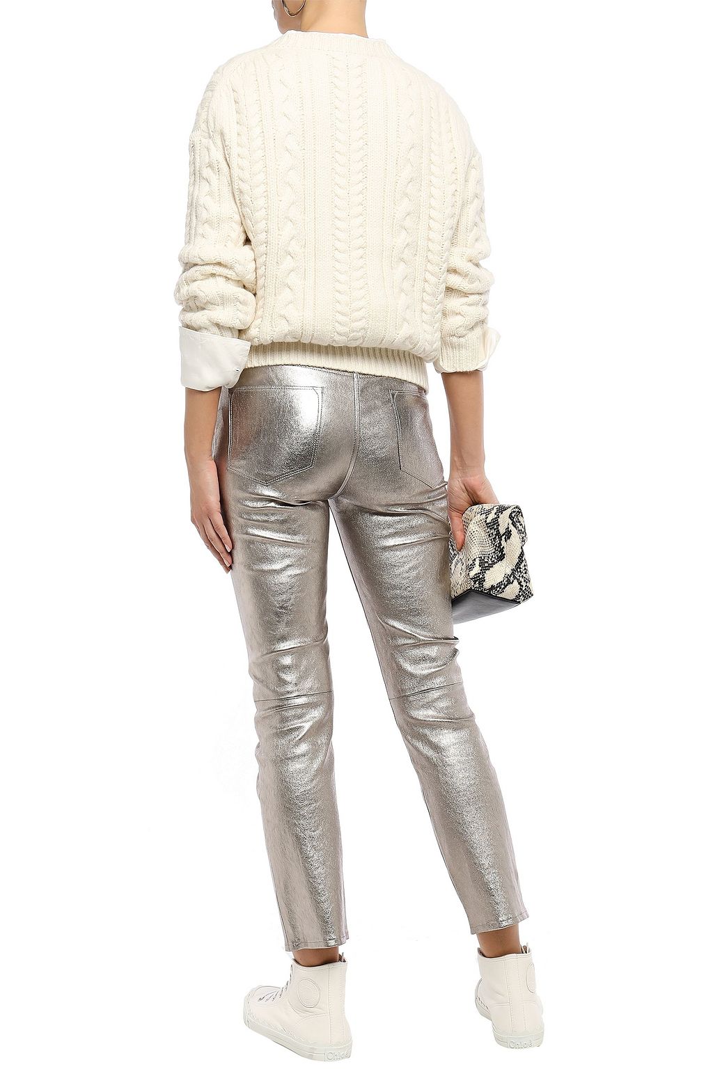 FRAME Metallic leather slim-leg pants