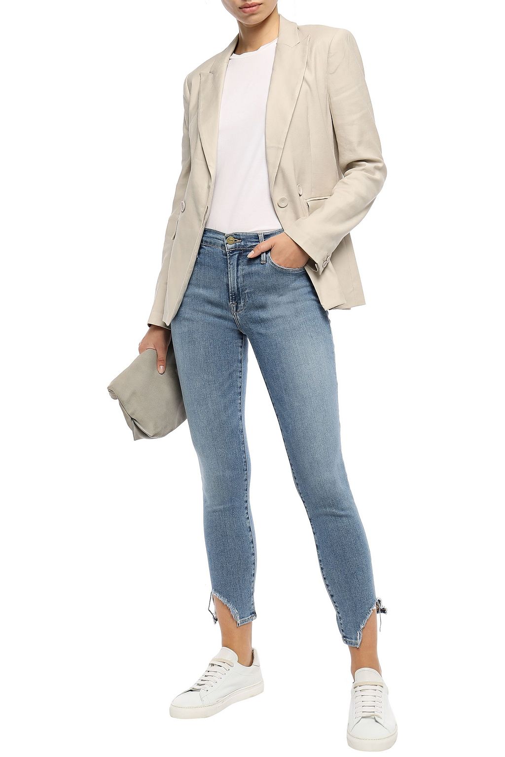 FRAME Cropped frayed mid-rise skinny jeans