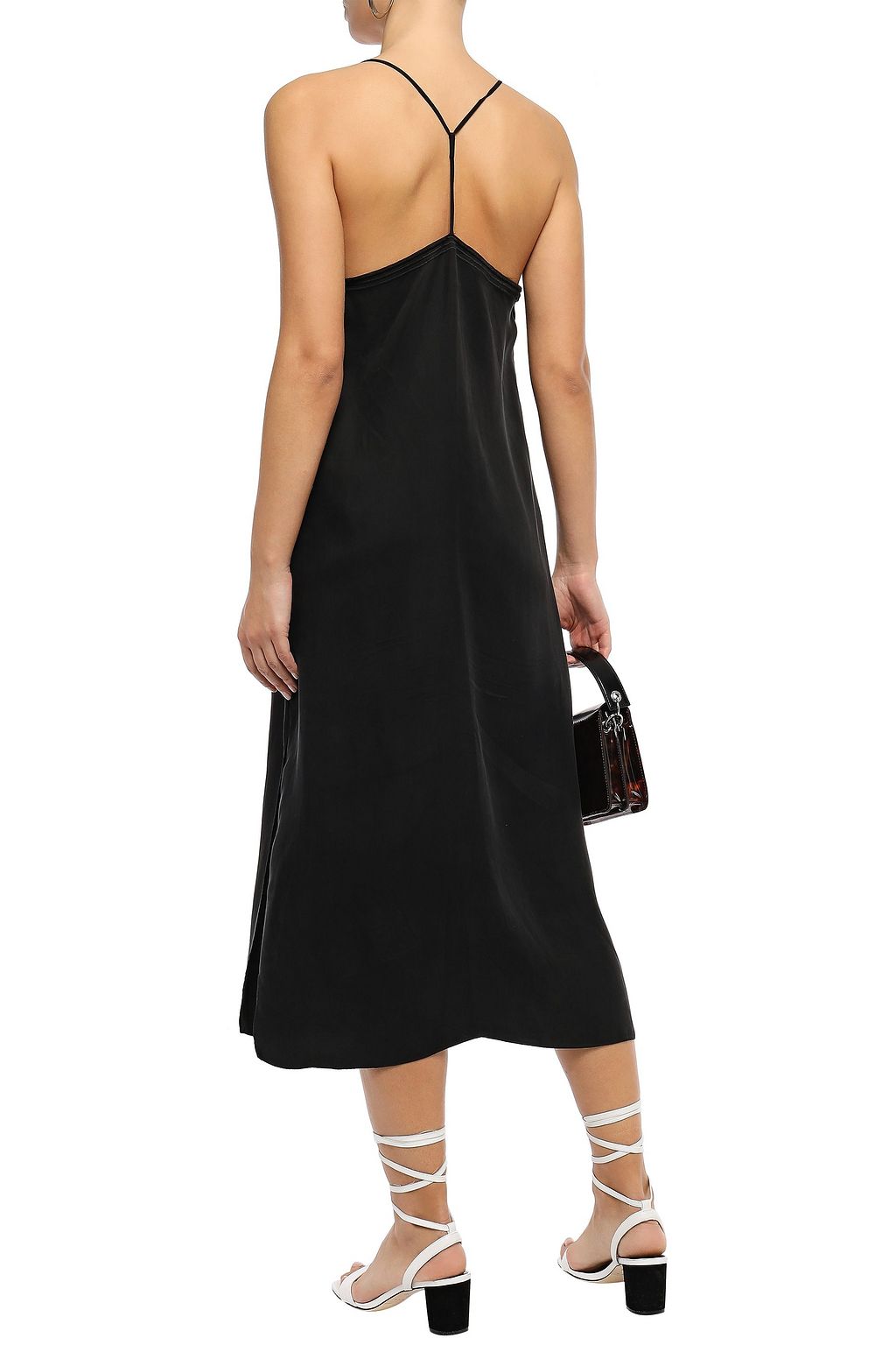 FRAME Embroidered washed cupro-blend midi slip dress