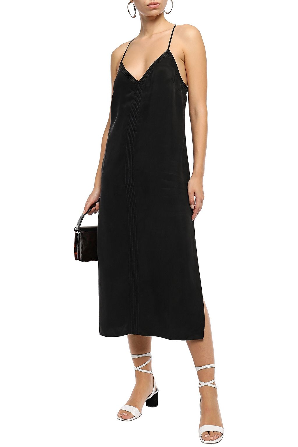 FRAME Embroidered washed cupro-blend midi slip dress