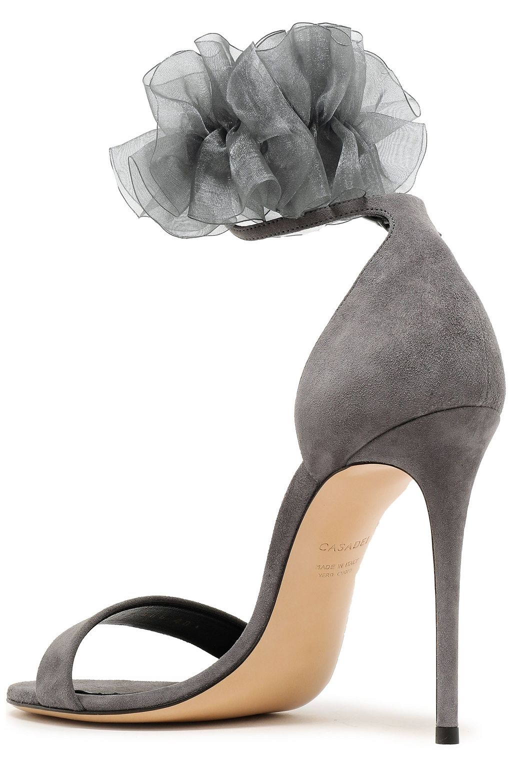 CASADEI Organza-trimmed suede sandals