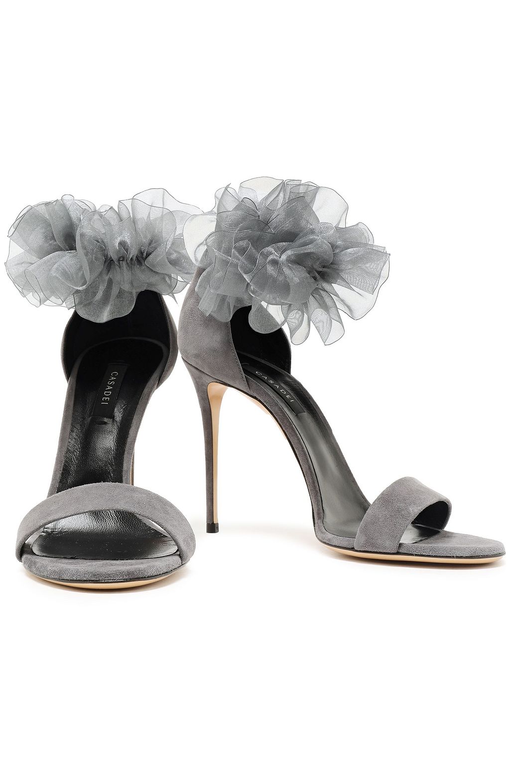 CASADEI Organza-trimmed suede sandals