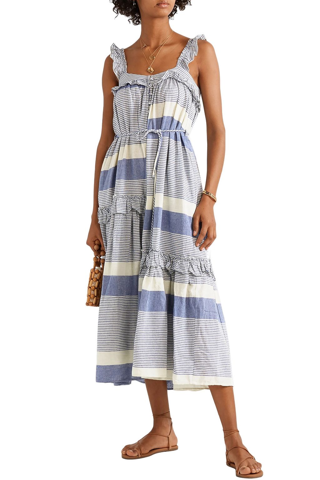 APIECE APART Lypie ruffle-trimmed striped cotton-gauze maxi dress