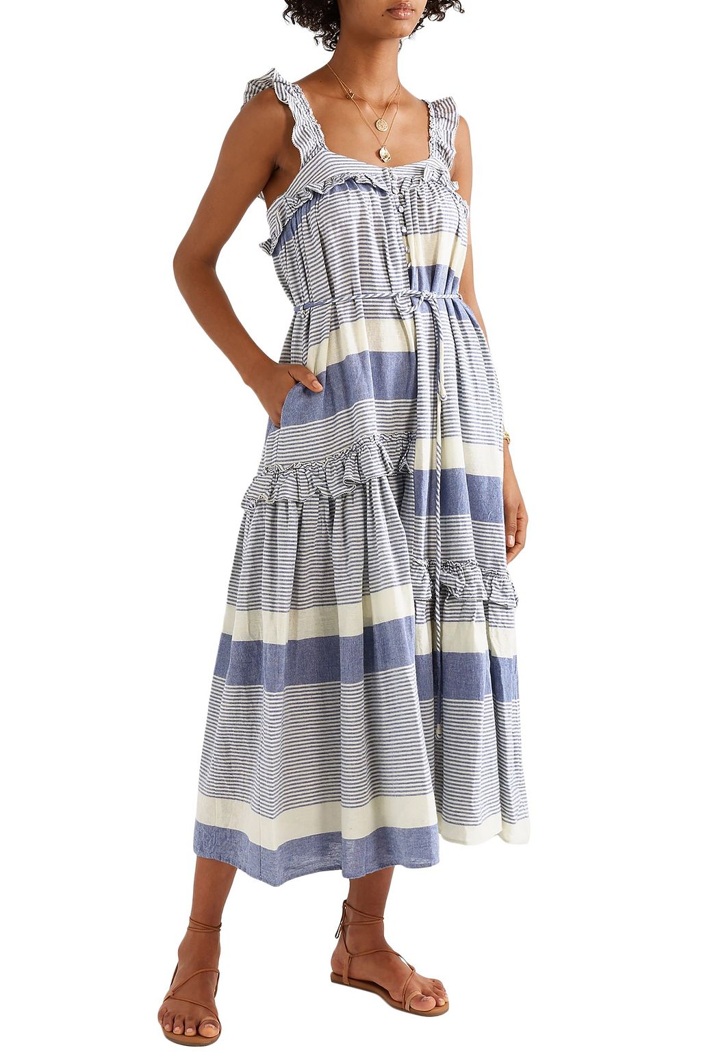 APIECE APART Lypie ruffle-trimmed striped cotton-gauze maxi dress