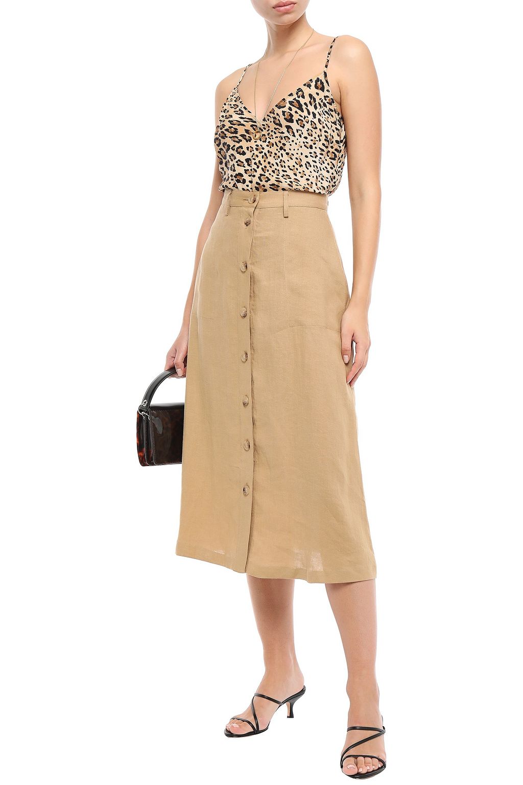 NILI LOTAN Avie linen midi skirt