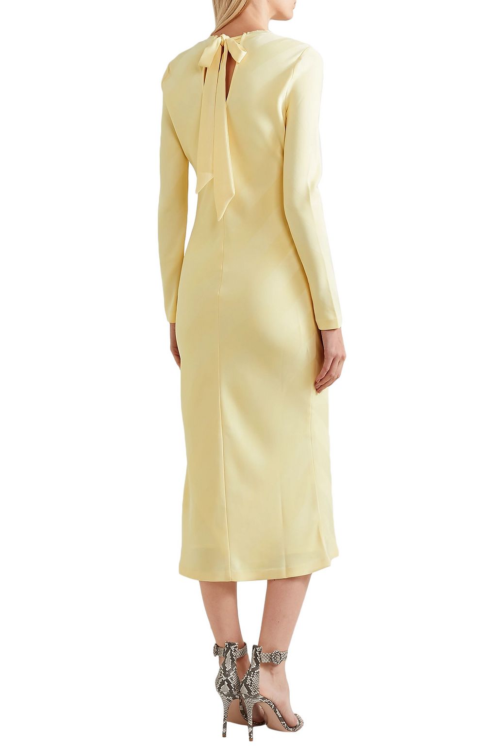 REBECCA VALLANCE Bow-detailed striped satin-jacquard midi dress