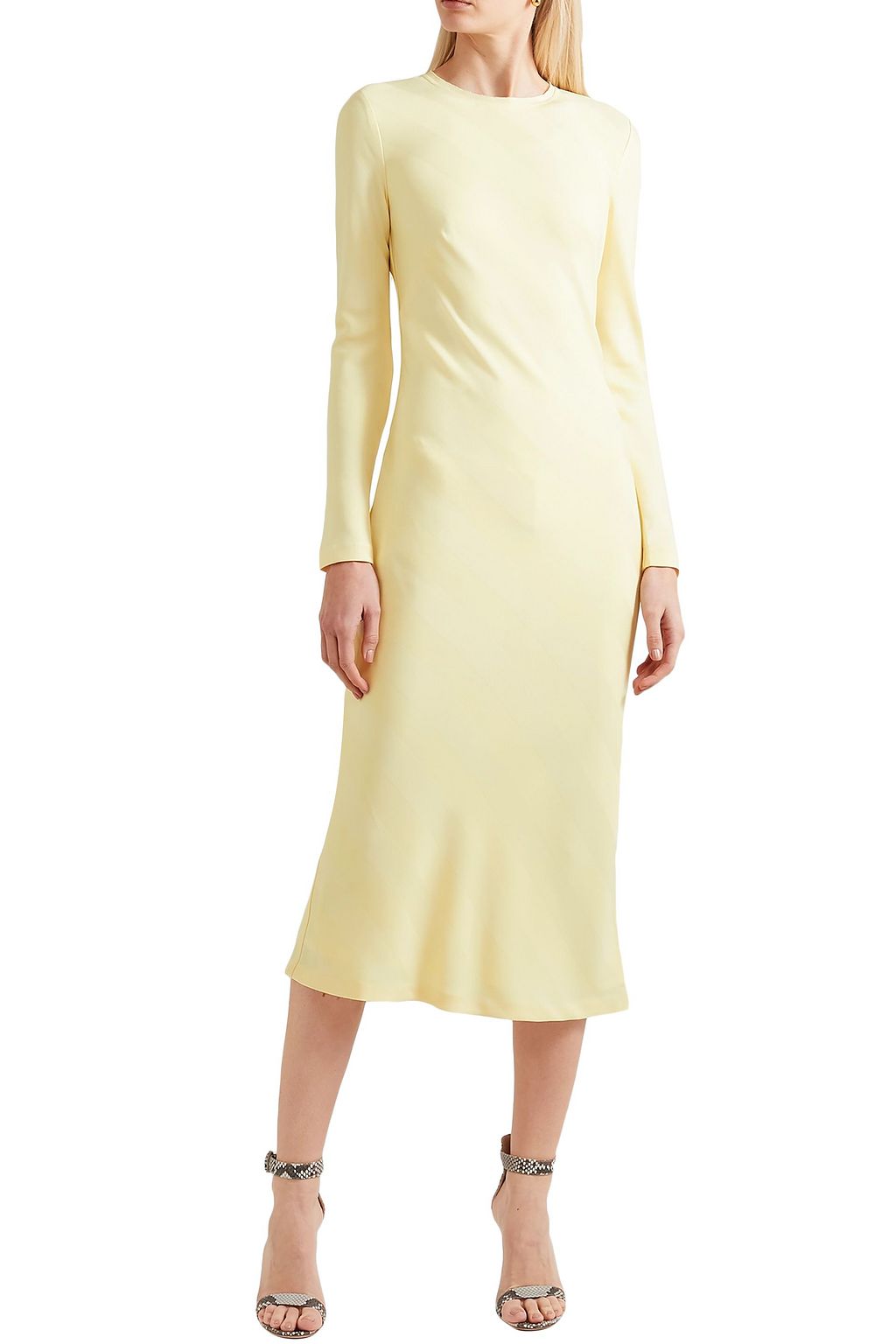 REBECCA VALLANCE Bow-detailed striped satin-jacquard midi dress