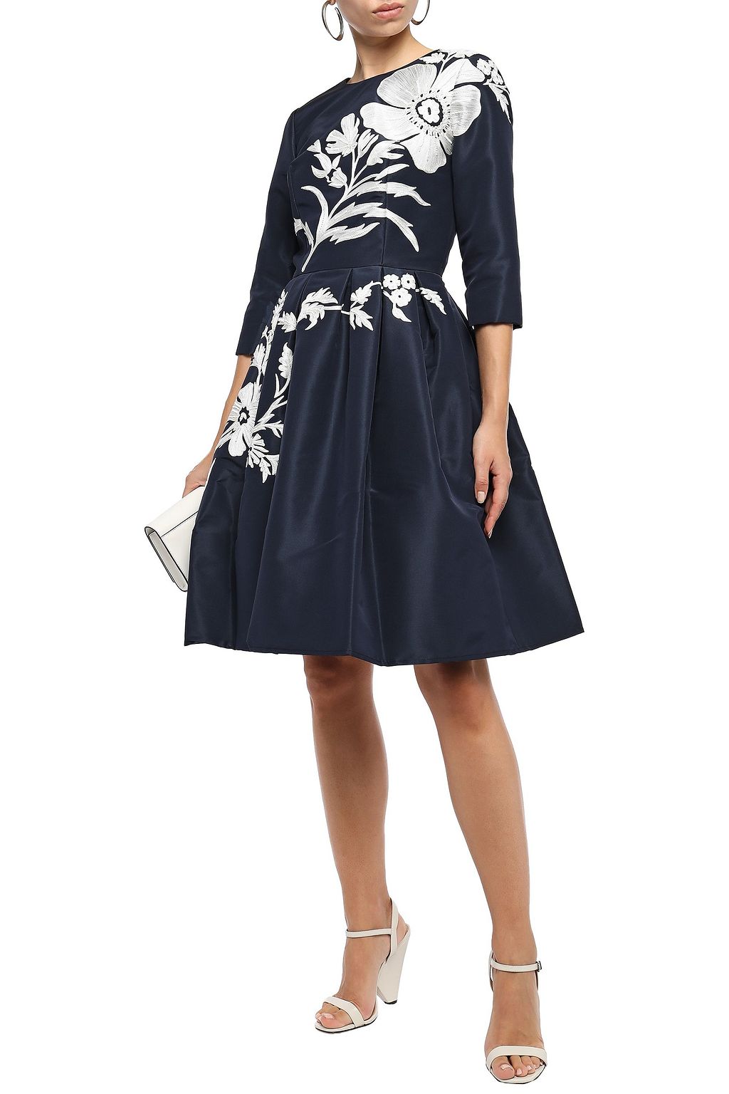 CAROLINA HERRERA Flared embellished silk-taffeta dress