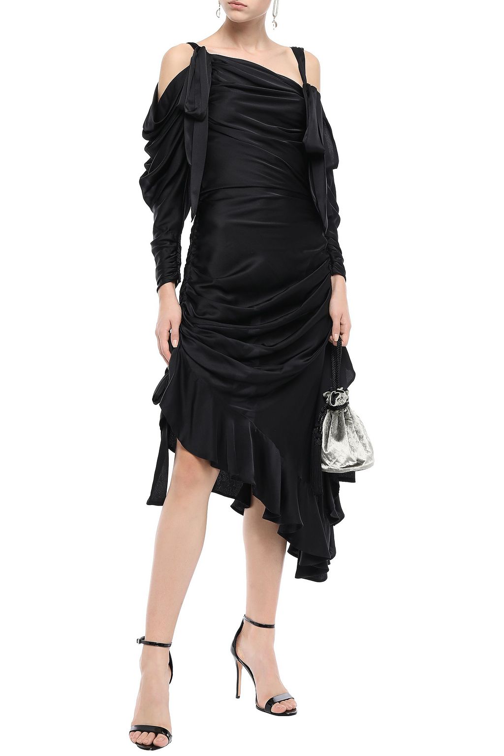 ZIMMERMANN Tie-detailed ruched silk-satin dress