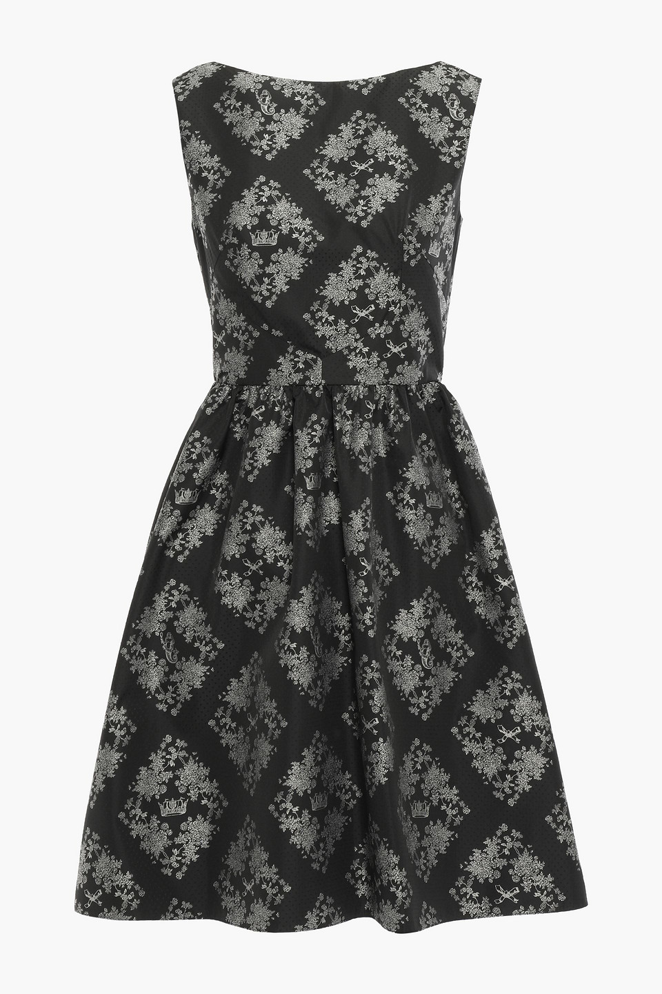 Erdem Woman Gathered Printed Taffeta Mini Dress Black Size 16