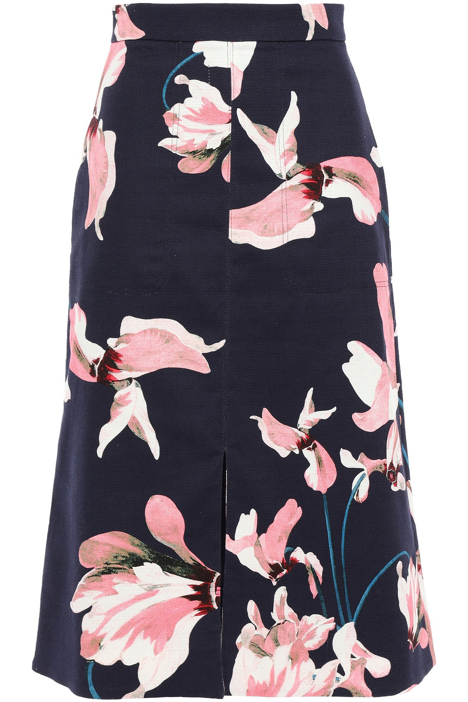 Erdem Woman Floral-print Cotton-blend Canvas Skirt Navy Size 6