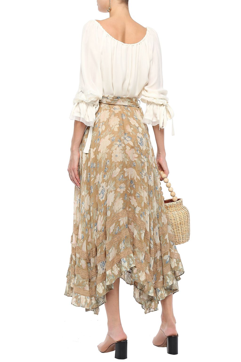 ZIMMERMANN Asymmetric belted floral-print silk-chiffon skirt