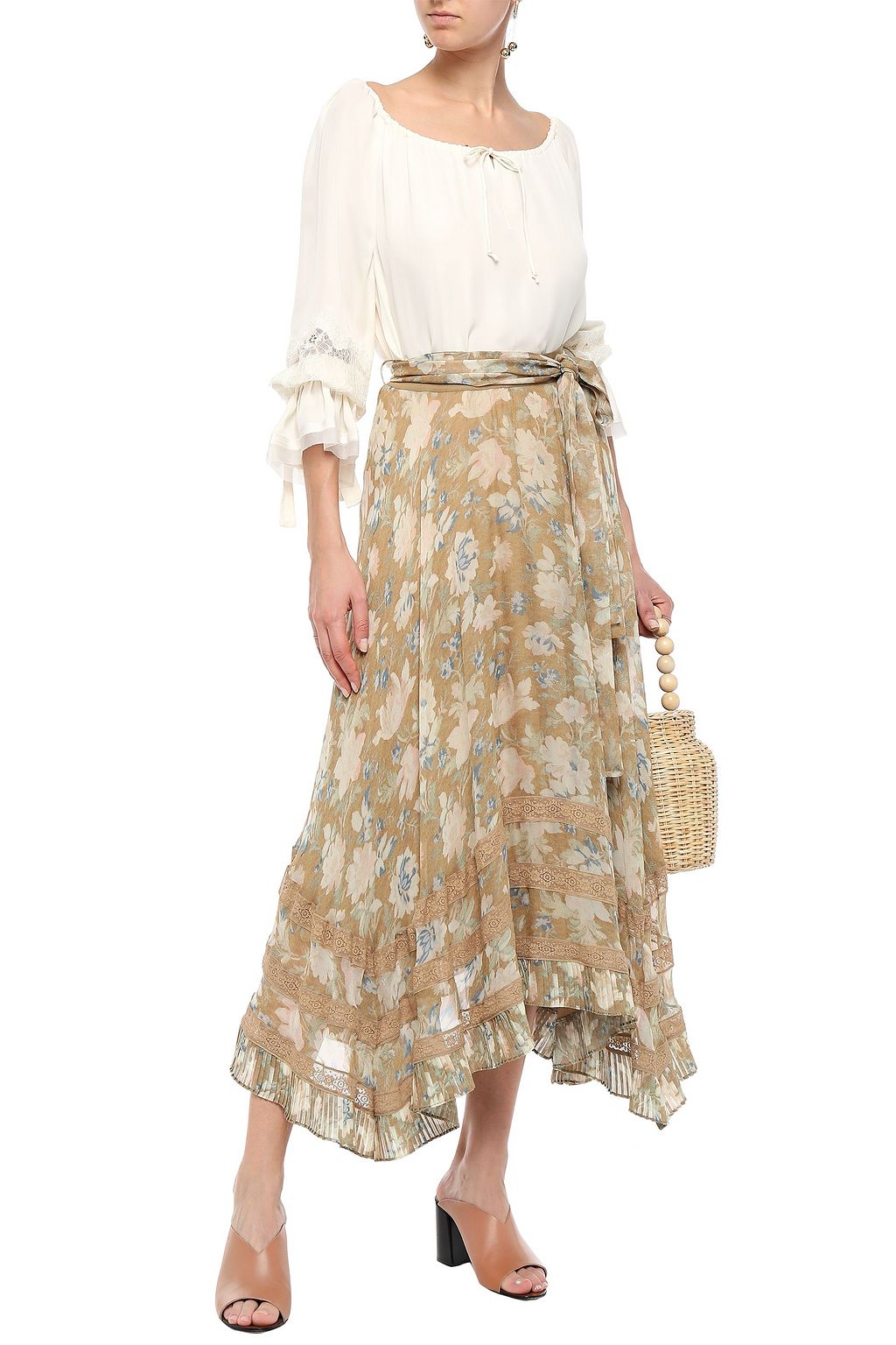 ZIMMERMANN Asymmetric belted floral-print silk-chiffon skirt