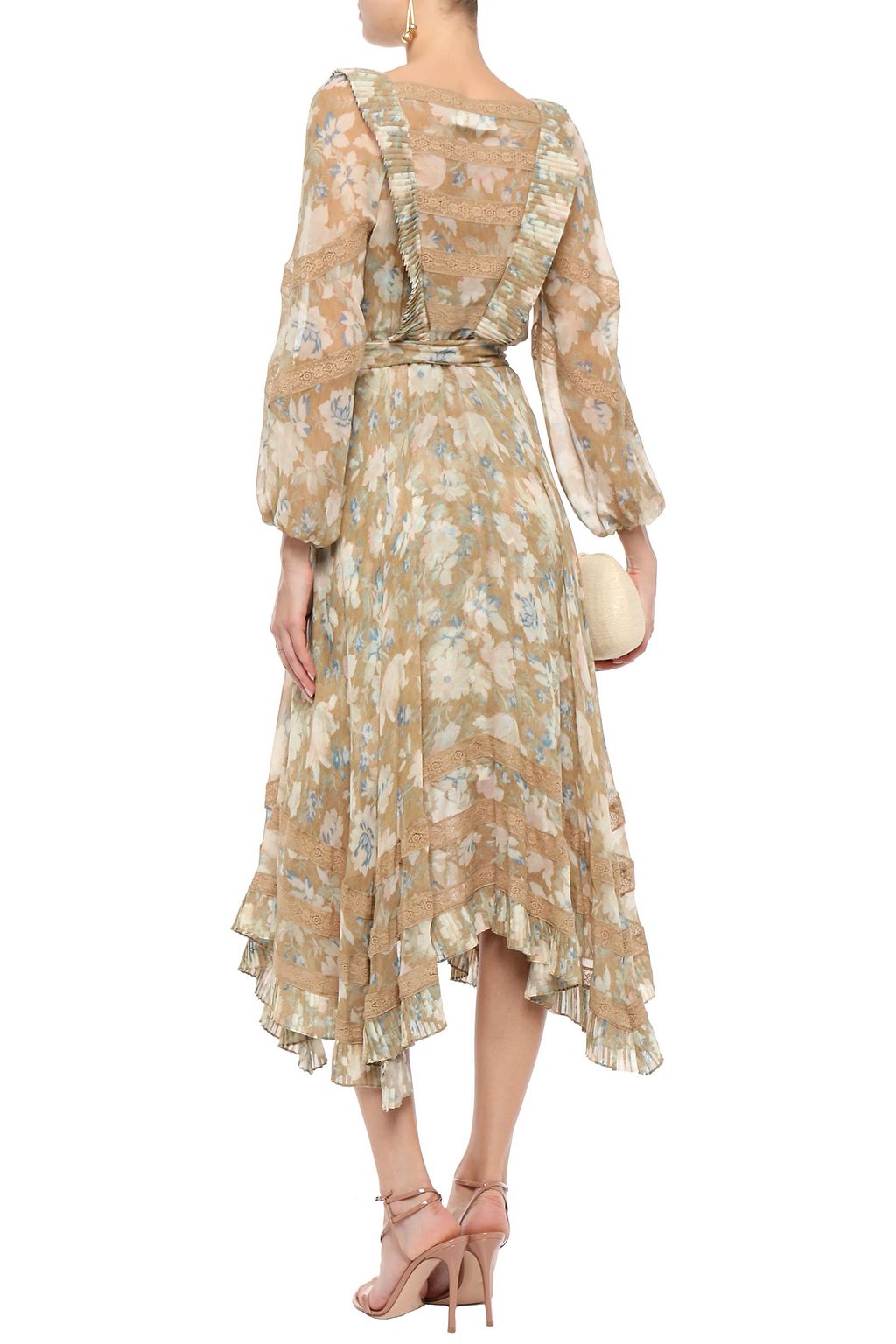 ZIMMERMANN Asymmetric belted floral-print silk-chiffon midi dress