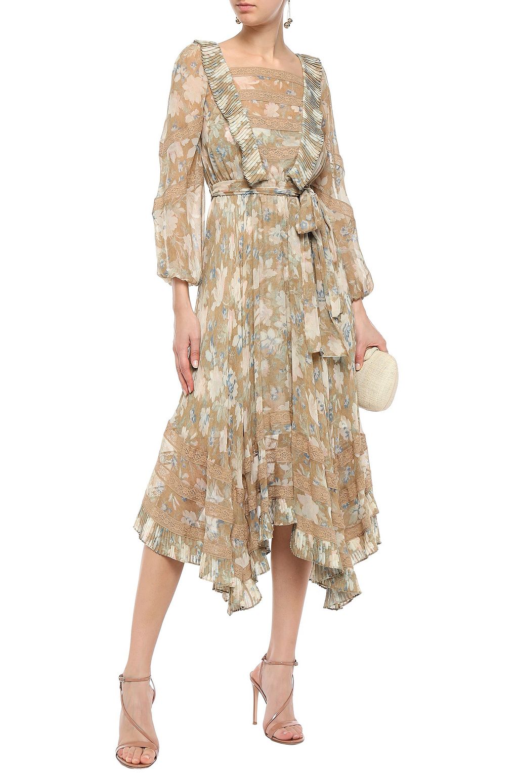 ZIMMERMANN Asymmetric belted floral-print silk-chiffon midi dress