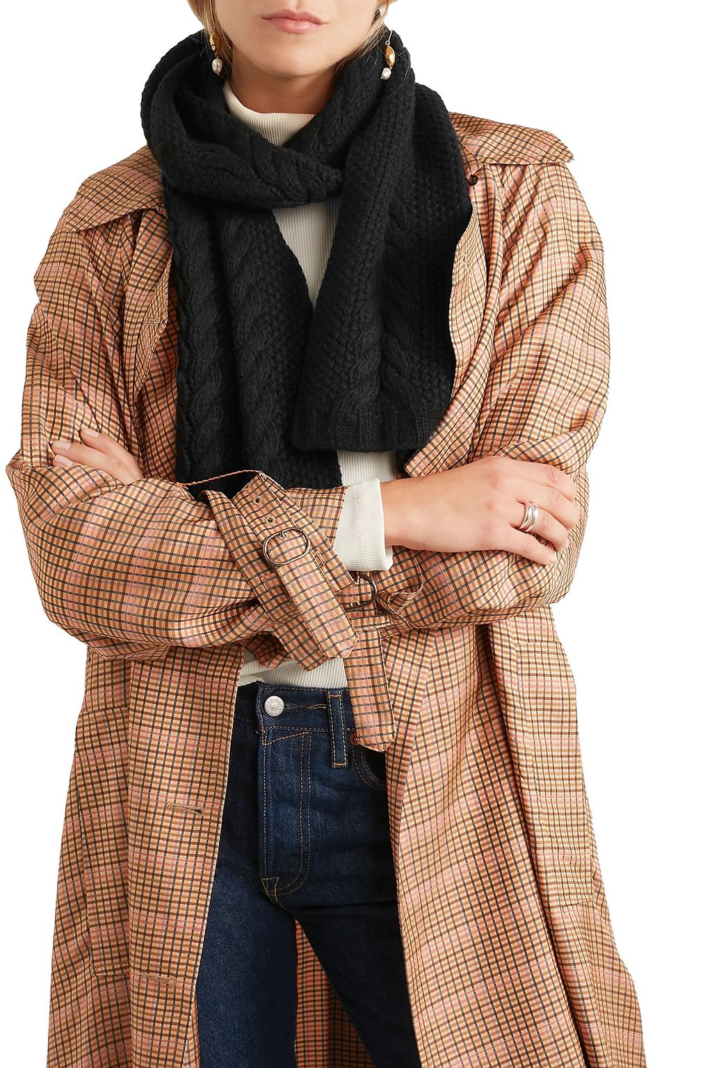 PORTOLANO Cable-knit cashmere scarf