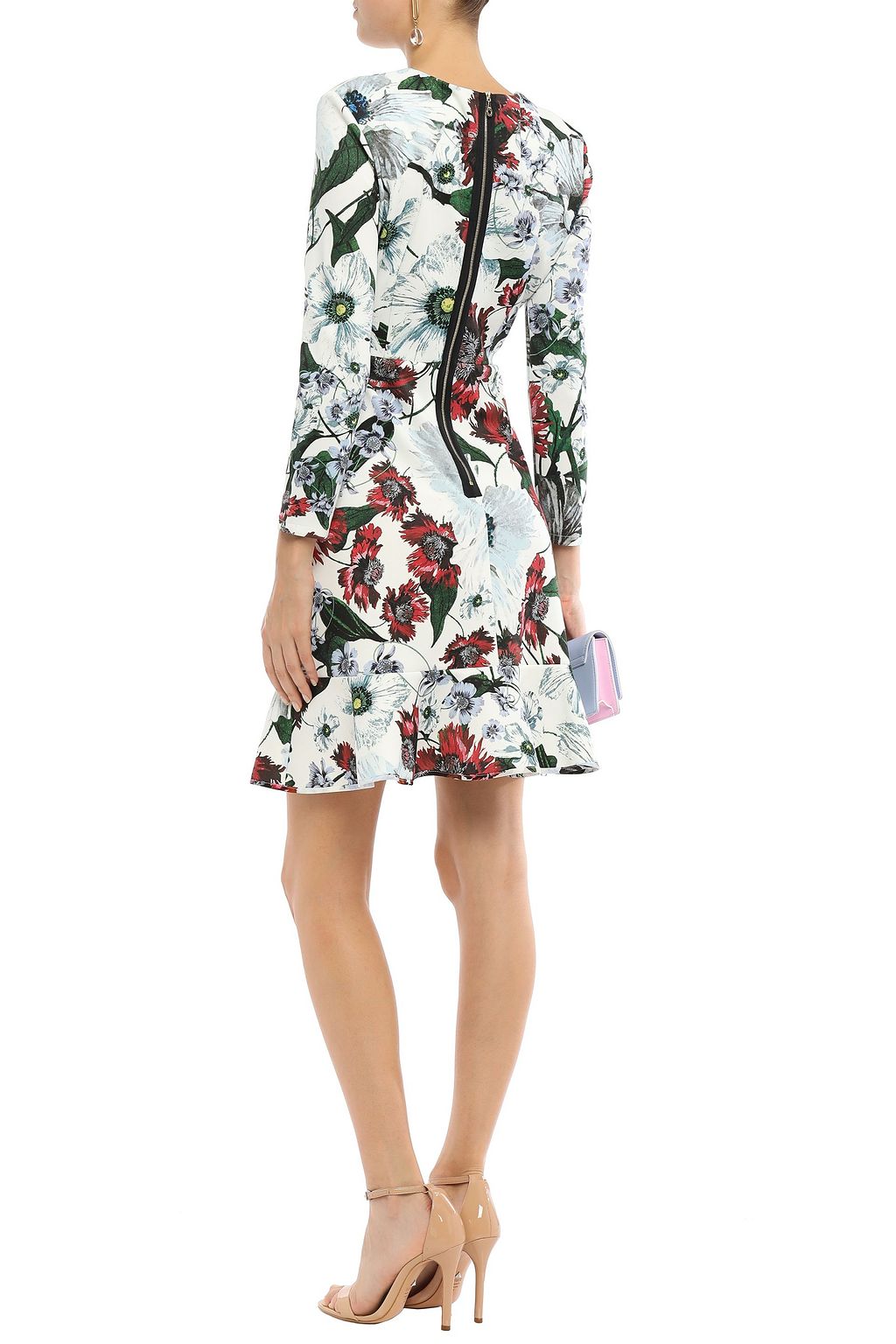ERDEM Fluted floral-print ponte mini dress