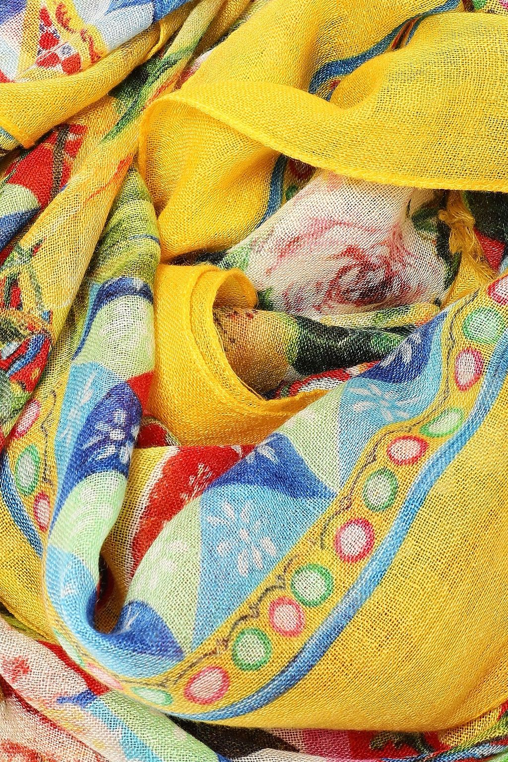 DOLCE&GABBANA Frayed printed cashmere-gauze scarf
