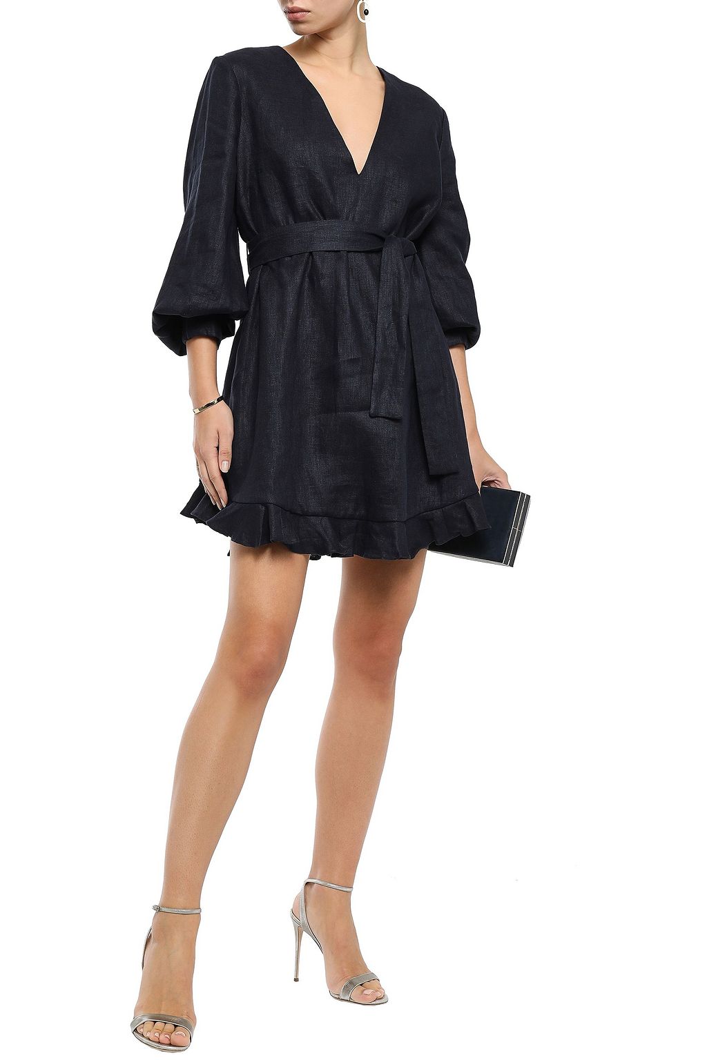 ZIMMERMANN Belted floral-print linen mini dress