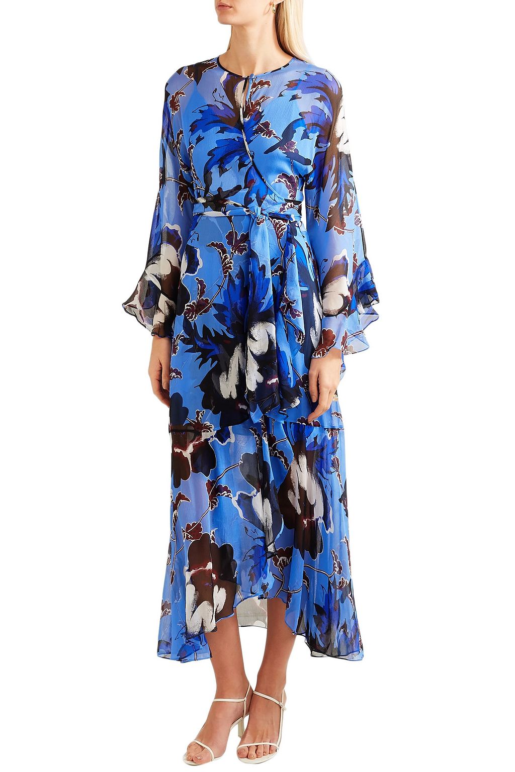 DIANE VON FURSTENBERG Lizella ruffled floral-print georgette midi wrap ...