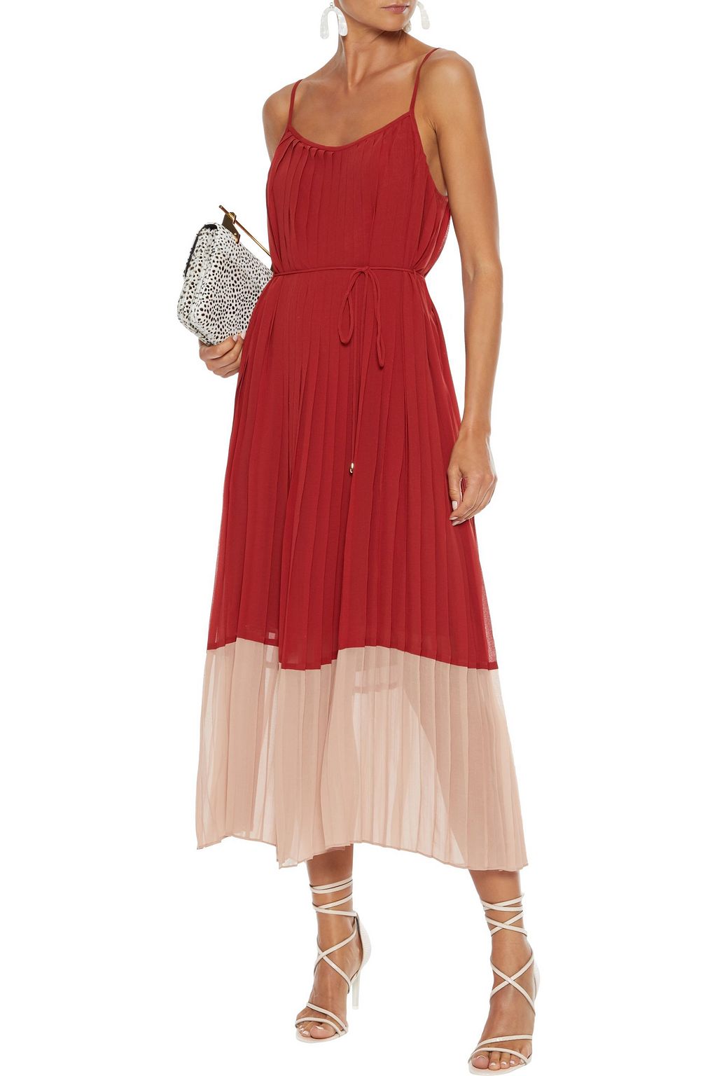 ZIMMERMANN Pleated two-tone crepe de chine midi dress