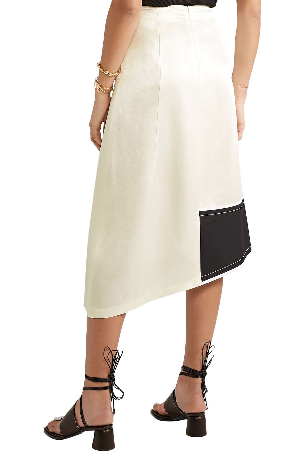 DEREK LAM Asymmetric cotton poplin-trimmed satin-crepe midi skirt