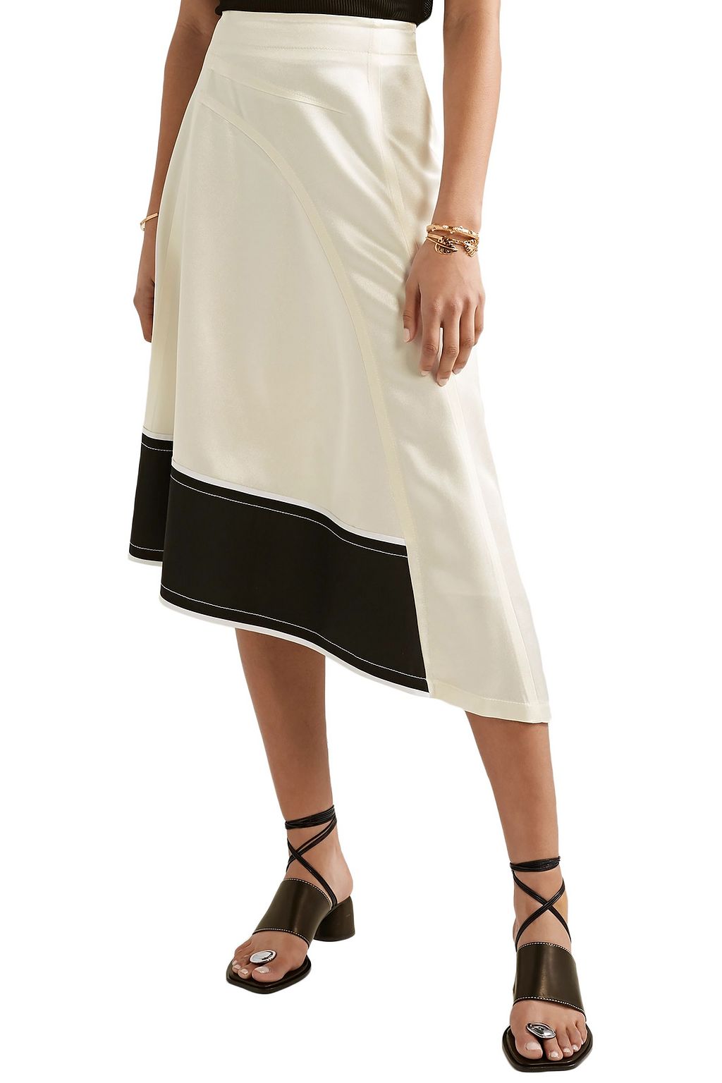 DEREK LAM Asymmetric cotton poplin-trimmed satin-crepe midi skirt