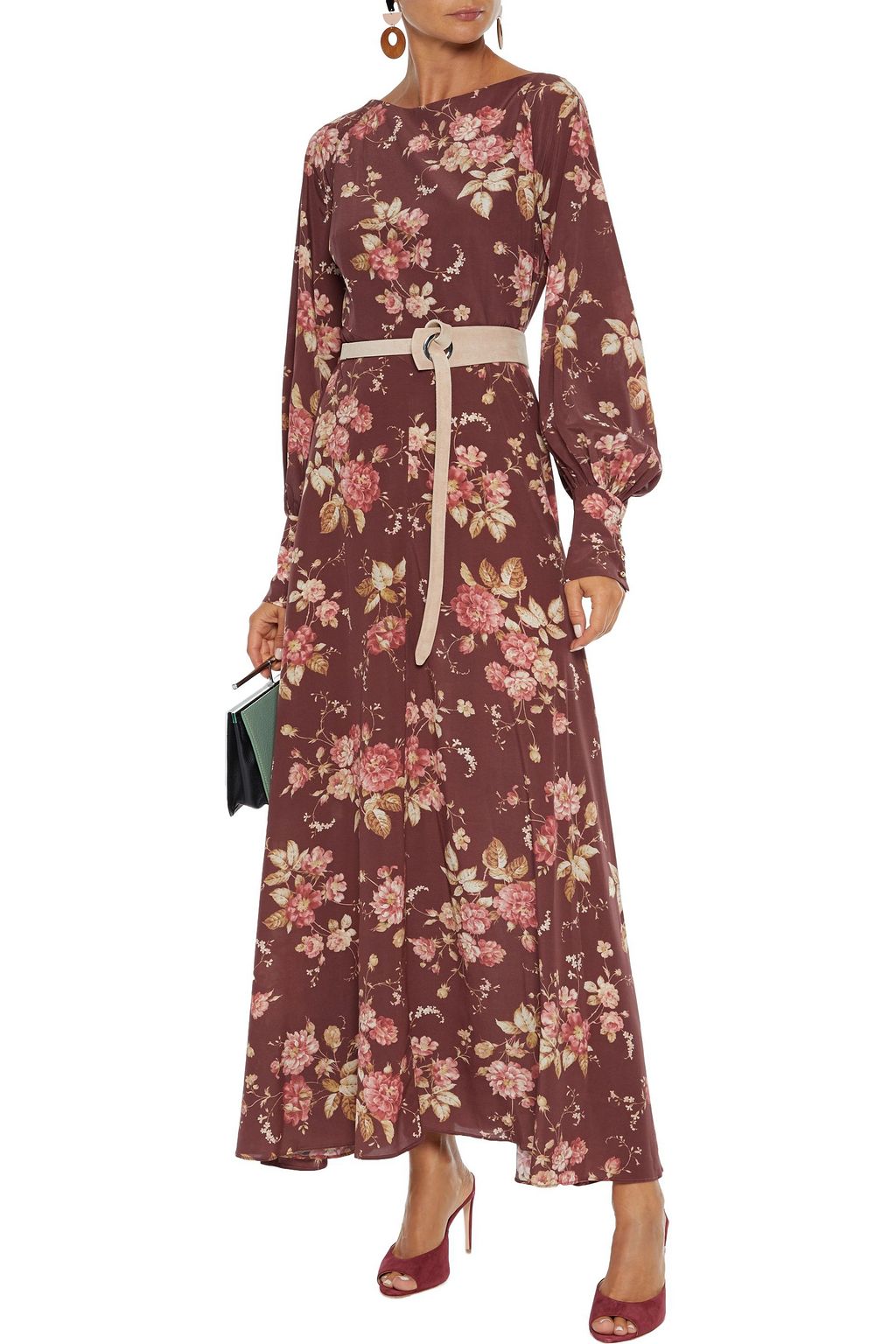 ZIMMERMANN Gathered printed silk-blend crepe de chine maxi dress