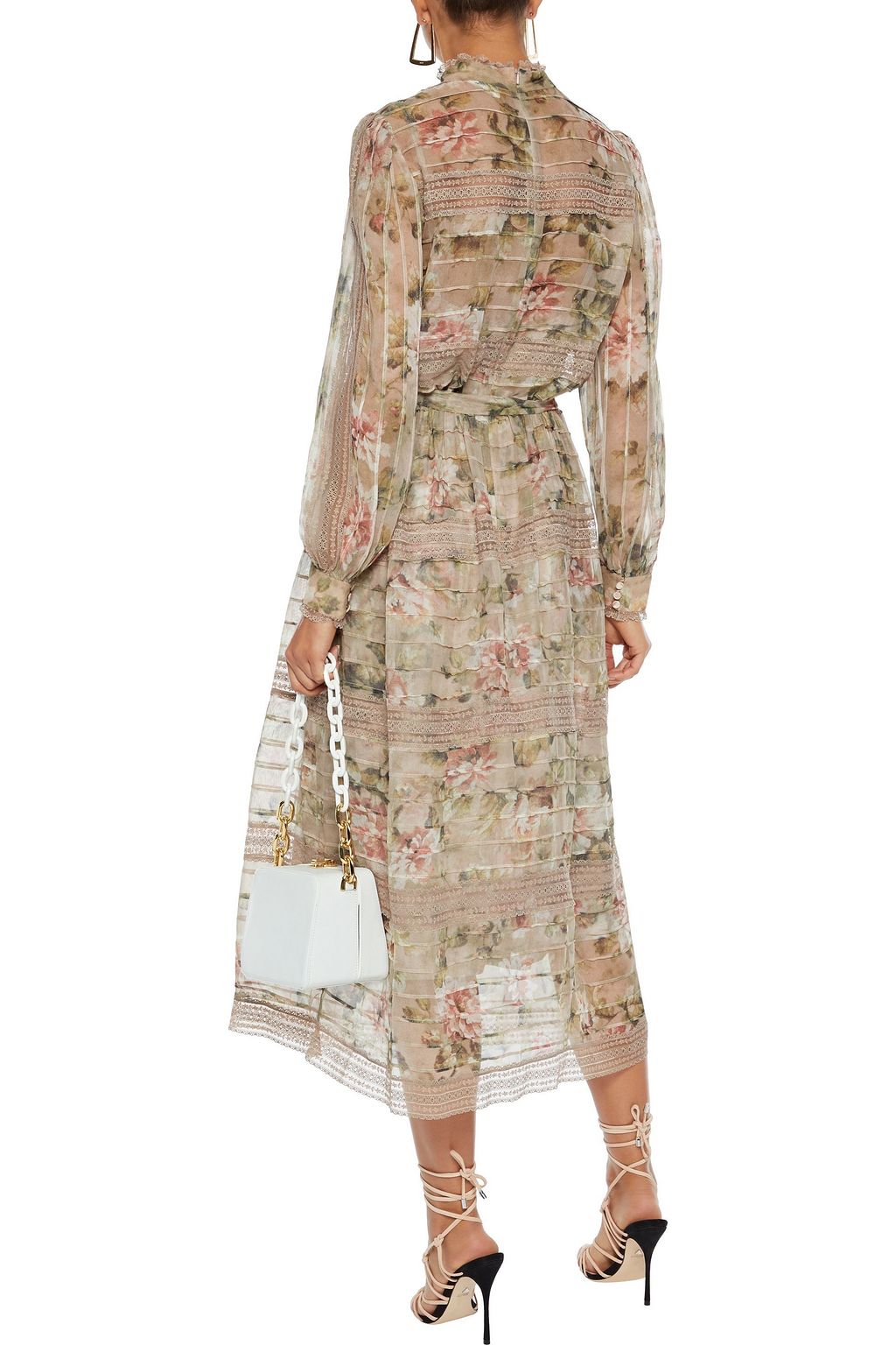ZIMMERMANN Fleeting Pintuck lace-trimmed floral-print georgette midi dress