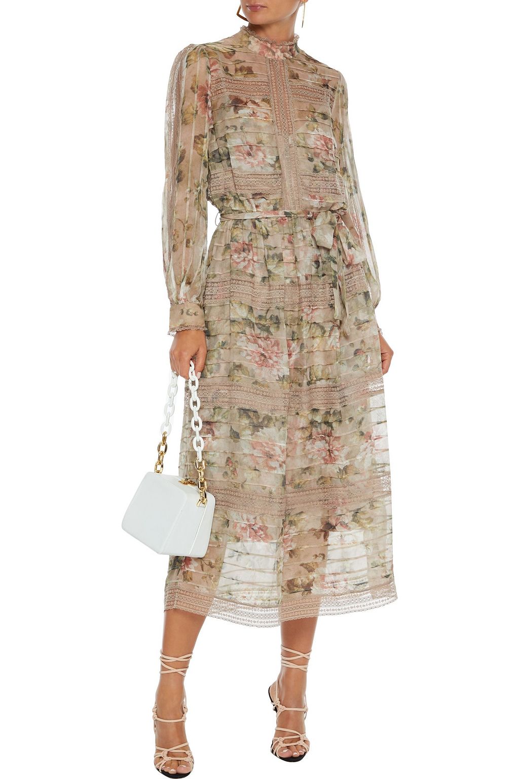 ZIMMERMANN Fleeting Pintuck lace-trimmed floral-print georgette midi dress