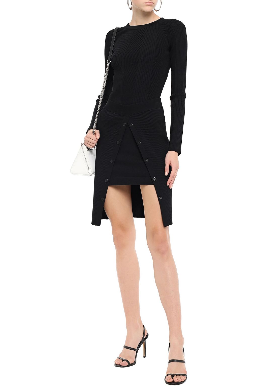 ALEXANDERWANG.T Snap-detailed ribbed-knit mini skirt